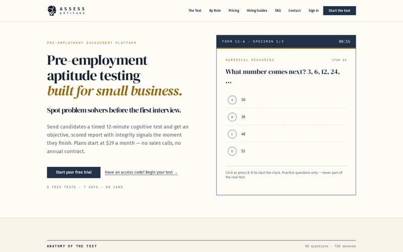 Assess Aptitude website project shown as originally presented
