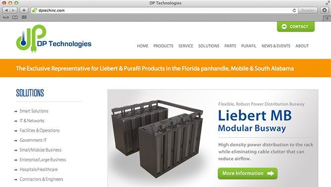DP Technologies website project shown as originally presented