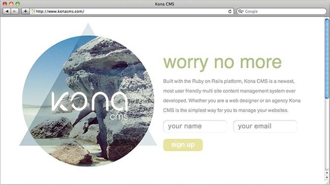 Kona CMS website project shown as originally presented