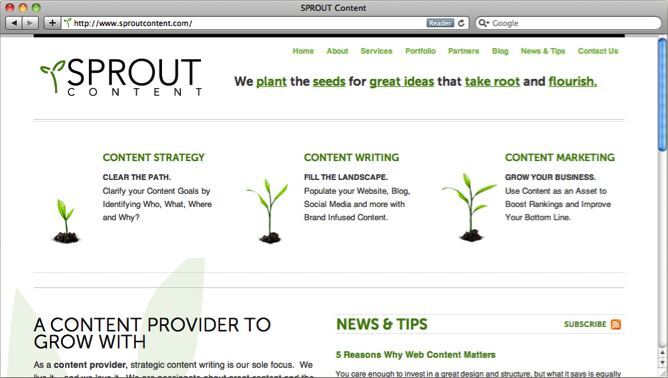 Sprout Content website project shown as originally presented