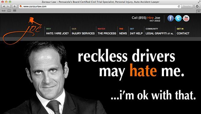 Joe Zarzaur Law website project shown as originally presented