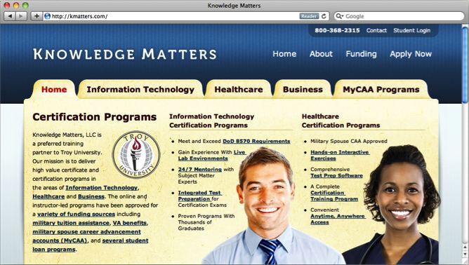 Knowledge Matters website project shown as originally presented