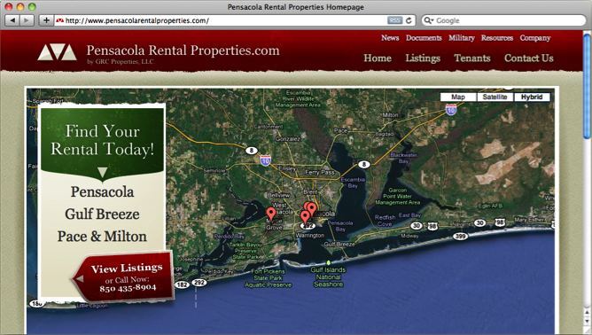 Pensacola Rental Properties website project shown as originally presented