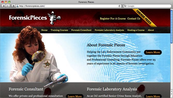 Forensic Pieces website project shown as originally presented