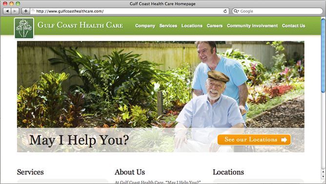 Gulf Coast Health Care website project shown as originally presented