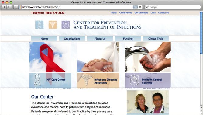 Infection Center website project shown as originally presented