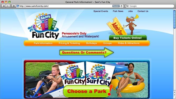 Sam's Fun City website project shown as originally presented