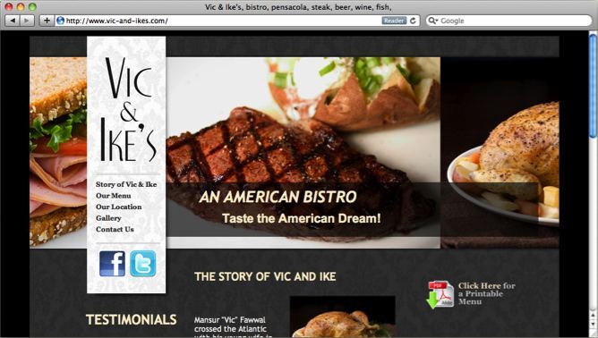 Vic & Ike's website project shown as originally presented