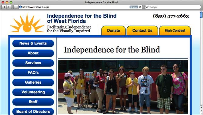 Independence for the Blind of West FL website project shown as originally presented