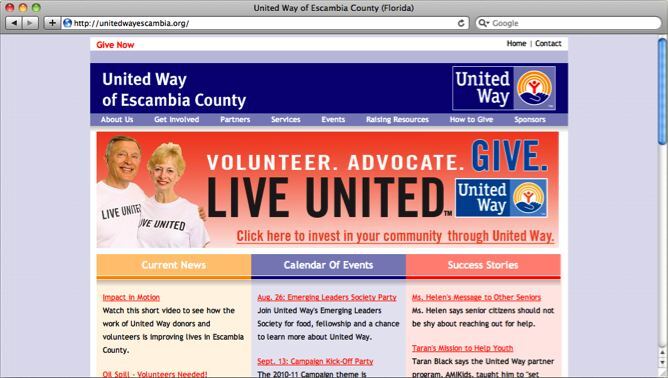United Way of Escambia County website project shown as originally presented