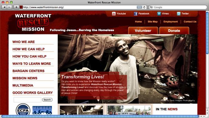 Waterfront Rescue Mission website project shown as originally presented